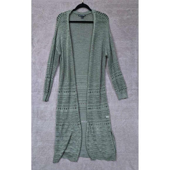 Moral Fiber Sweaters - Moral Fiber Duster Cardigan Women 3X Green Open Front Crochet Knit Festival Boho